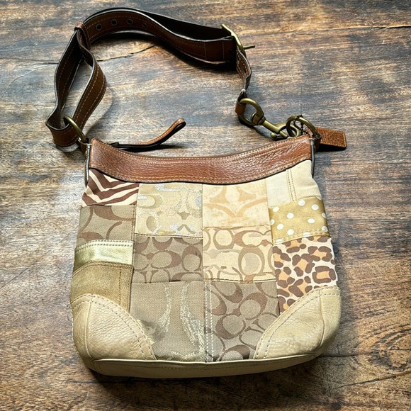 COACH Patchwork Top Zip Convertible crossbody Tote Shoulder Bag tan Lining - Picture 1 of 9